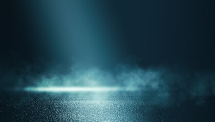 Dark abstract background. Empty dark street background at night. Spotlight reflects on the asphalt. Smoke, fog. 3d illustration