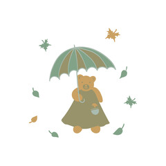 illustration of the cute bear with umbrella