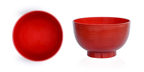 red wood bowl isolated on white background