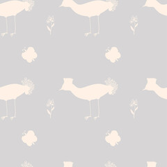 Seamless pattern of cute bird, flower and butterfly