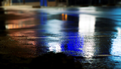 Dark abstract background. Empty dark street background at night. Spotlight reflects on the asphalt, blurry night lights. Smoke, fog. 3d illustration