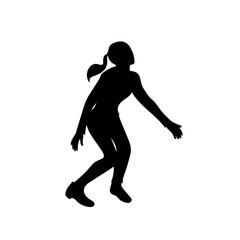 Fototapeta na wymiar Black silhouete of the jumping or dancing young girl