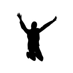 Black silhouete of the jumping or dancing young girl
