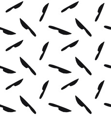 Vector seamless pattern of hand drawn black knife silhouette isolated on white background
