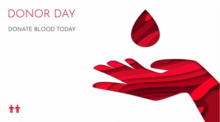 World donor day illustration for posters or invitations, medical design with 3d paper cut shapes.