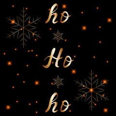 Ho ho ho christmas card with hand-drawn typography lettering. Hand drawn lettering phrase Ho - ho - ho. Vector illustration.