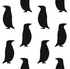 Vector seamless pattern of hand drawn penguin silhouette isolated on white background