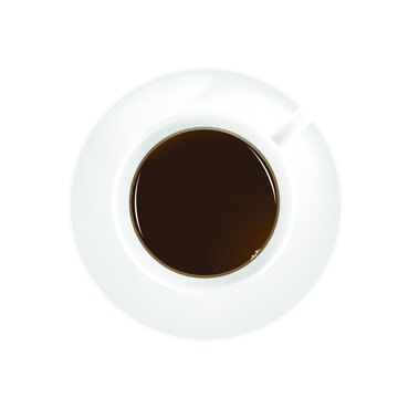 White coffee cup with coffee in the mug placed on a white background