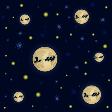 Christmas 2020 background. Santa on reindeer sleigh. Vector illustration.