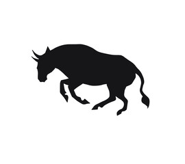Vector hand drawn running bull silhouette isolated on white background