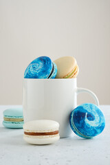 Homemade Colorful macaroons or macaron on White background.