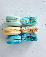 Homemade Colorful macaroons or macaron on White background.