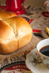 Breakfast with fresh bread and coffee