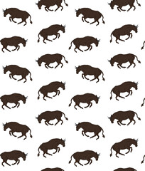 Vector seamless pattern of colored hand drawn doodle sketch running bull isolated on white background