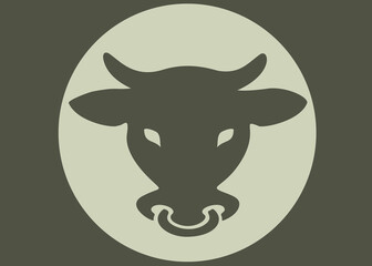 Cow logo in dark green color.