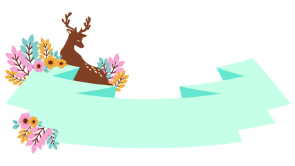 鹿とリボンの装飾ラベルイラスト