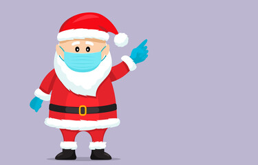 Fototapeta na wymiar Santa Claus in a medical mask and surgical gloves. Covid 19 prevention concept.