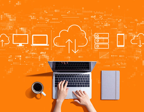 Cloud computing with person using a laptop computer