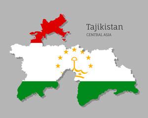 Map of Tajikistan with national flag. Highly detailed editable map of Tajikistan, Central Asia country territory borders. Political or geographical design element vector illustration