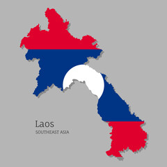 Map of Laos with national flag. Highly detailed editable map of Laos, Southeast Asia country territory borders. Political or geographical design element vector illustration