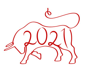Chinese Traditional Zodiac Sign Year Bull One Endless Line Drawing Happy Chinese New Year 2021.