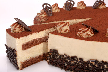 Almond coffee cake on a white background