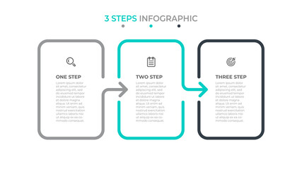Business infographic template design with icon and arrows. Timeline with 3 options or steps. Can be used for workflow diagram, annual report.