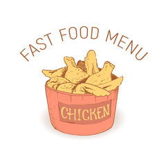 Sketch image of chicken wing in the style of a sketch on white background, with lettering.