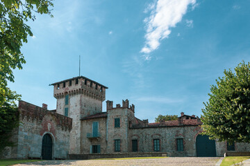 View of medieval castle Visconti of San Vito in Somma Lombardo, Lombardy, Italy