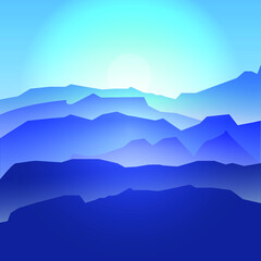 illustration of a mountain landscape in dark blue tones