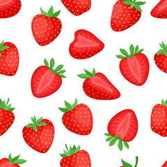 Cartoon bright strawberries seamless pattern isolated on white. - 388039768