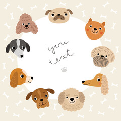 9 dog faces. cute dogs vector set