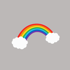 Rainbow with clouds isolated on background. Flat style. Vector illustration