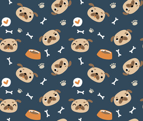 Seamless pattern with dog pugs