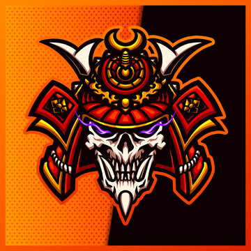 Samurai Skull esport and sport mascot logo design with modern illustration concept style for team, badge, emblem, and patch. Gaming Logo Template on Isolated Background. Vector illustration