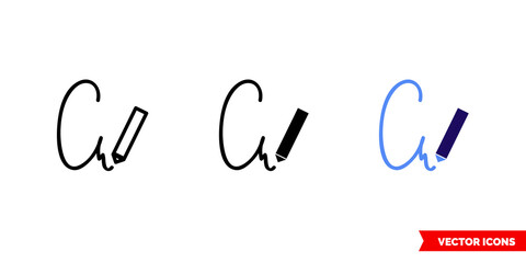 Autograph icon of 3 types color, black and white, outline. Isolated vector sign symbol.