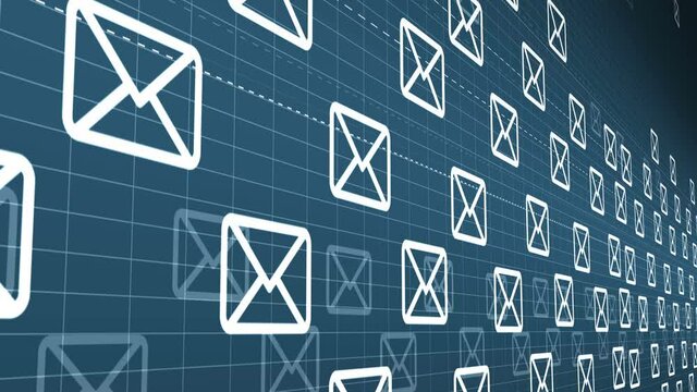 Envelope, E-Mail, flying mails abstract background. Seamless loopable background.