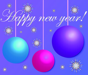 a beautiful blue rainbow background with snowflakes and new year balls. Happy new year to 2021. vector graphics