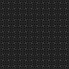 Seamless Chinese Sayagata pattern. Repeated interlocking figures background. China ornament. Traditional window tracery image. Ancient ethnic mosaic motif. Digital paper for textile print. Vector art.