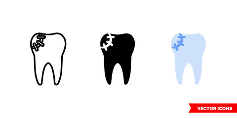 Dental filling icon of 3 types color, black and white, outline. Isolated vector sign symbol.