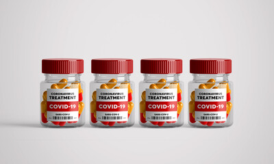 Bottle with CORONAVIRUS COVID-19 treatment pills