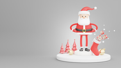 3d render of santa claus character with decoration