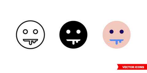 Drooling face icon of 3 types color, black and white, outline. Isolated vector sign symbol.