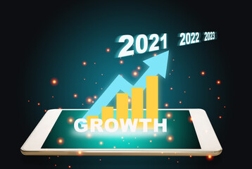 New year 2021, 2022, 2023 with  business plan graph growth on digital tablet screen. Technology concept and 3d illustration and 3d rendering idea