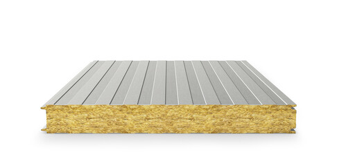 Aluminum composite panel with mineral wool filling. Sandwich panels. 3D rendering