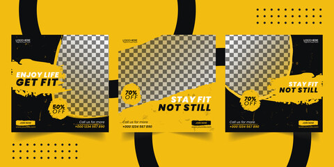 Gym center square modern Fitness social media post design template Banner Premium Vector