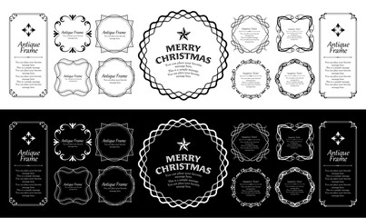 クリスマスのフレームセット、リースのデザイン、オーナメントや装飾デザイン