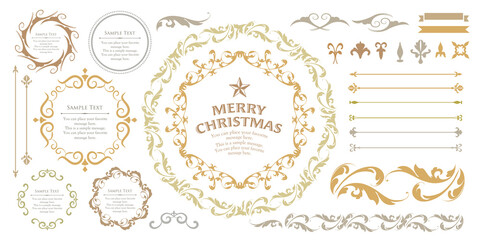 クリスマスのフレームセット、リースのデザイン、オーナメントや装飾デザイン