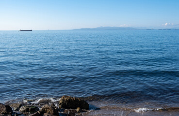 Drapetsona old harbor, Piraeus, Greece. Silhouette of cargo ships and boats.