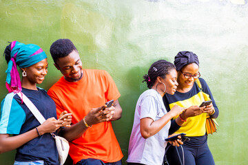 group of friends using mobile phone chatting online